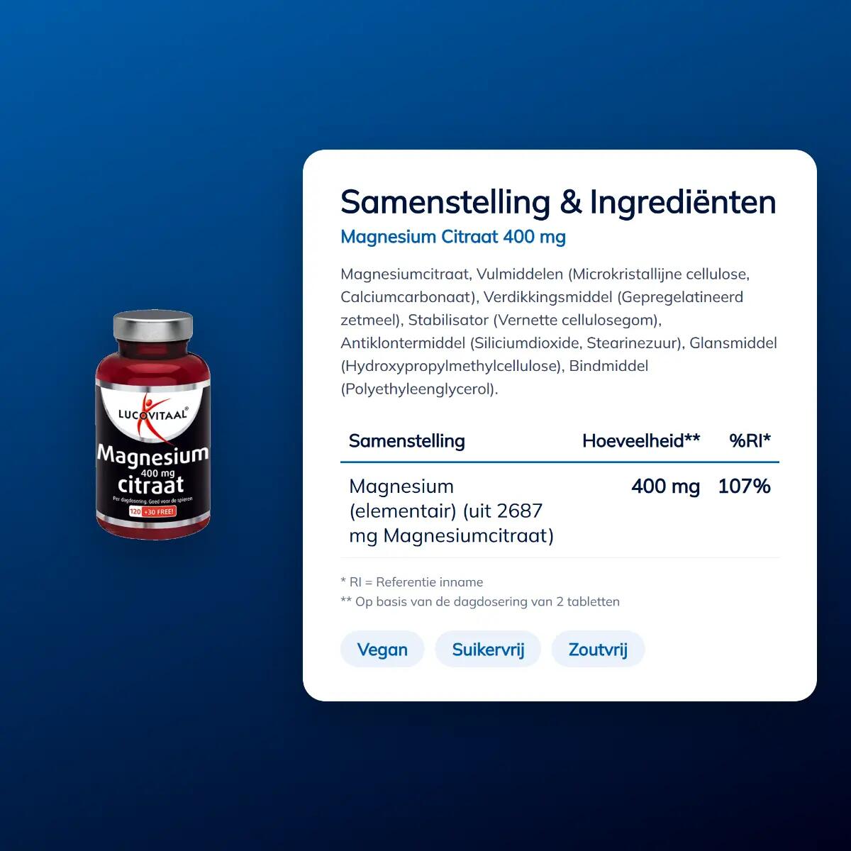 Lucovitaal Magnesium Citraat tabletten 400 mg 150 tabletten MAXI POT 4/5