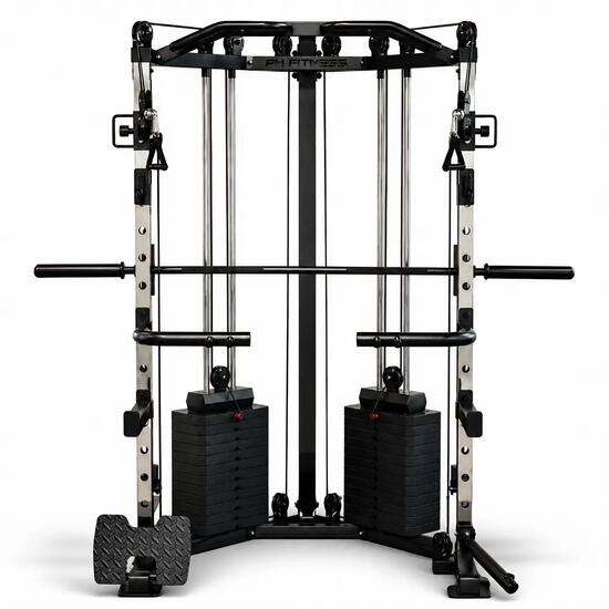 Station d’angle avec Smith Machine et double poulie – 160 kg