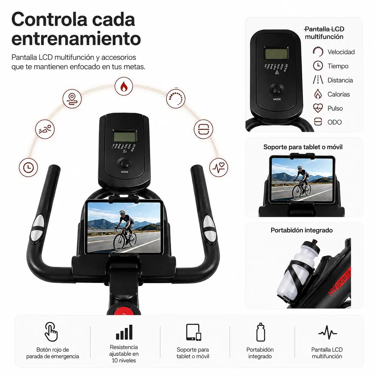 Bicicleta Estática Resistencia Ajustable Con Pantalla LCD 7/7