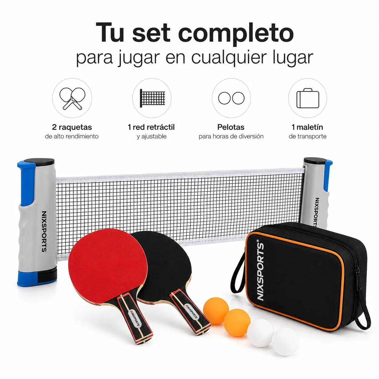 Tragbares Tischtennis-Set mit einziehbarem Netz 2 Schläger 5/7