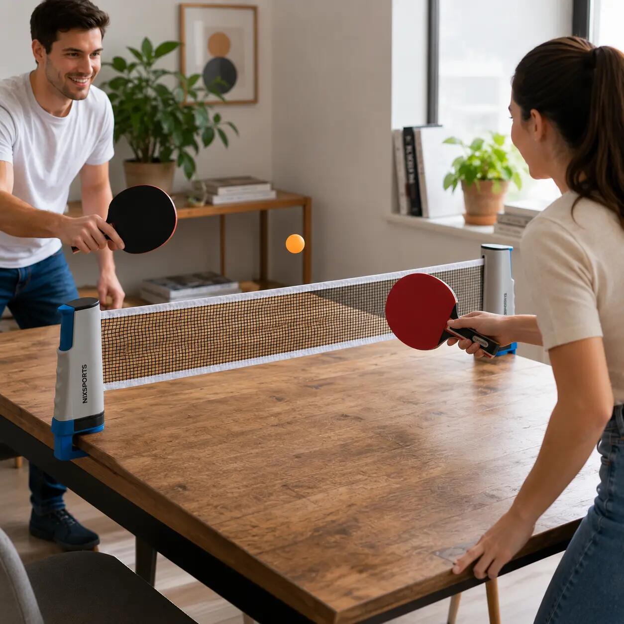 Tragbares Tischtennis-Set mit einziehbarem Netz 2 Schläger 4/7
