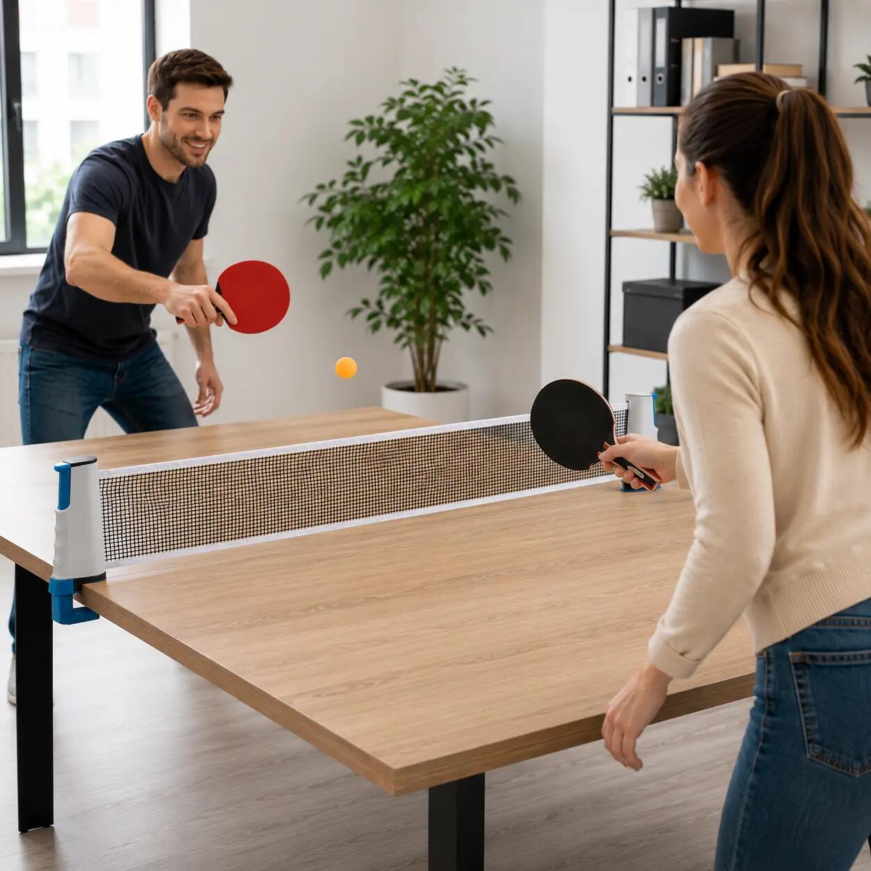 Tragbares Tischtennis-Set mit einziehbarem Netz 2 Schläger 2/7