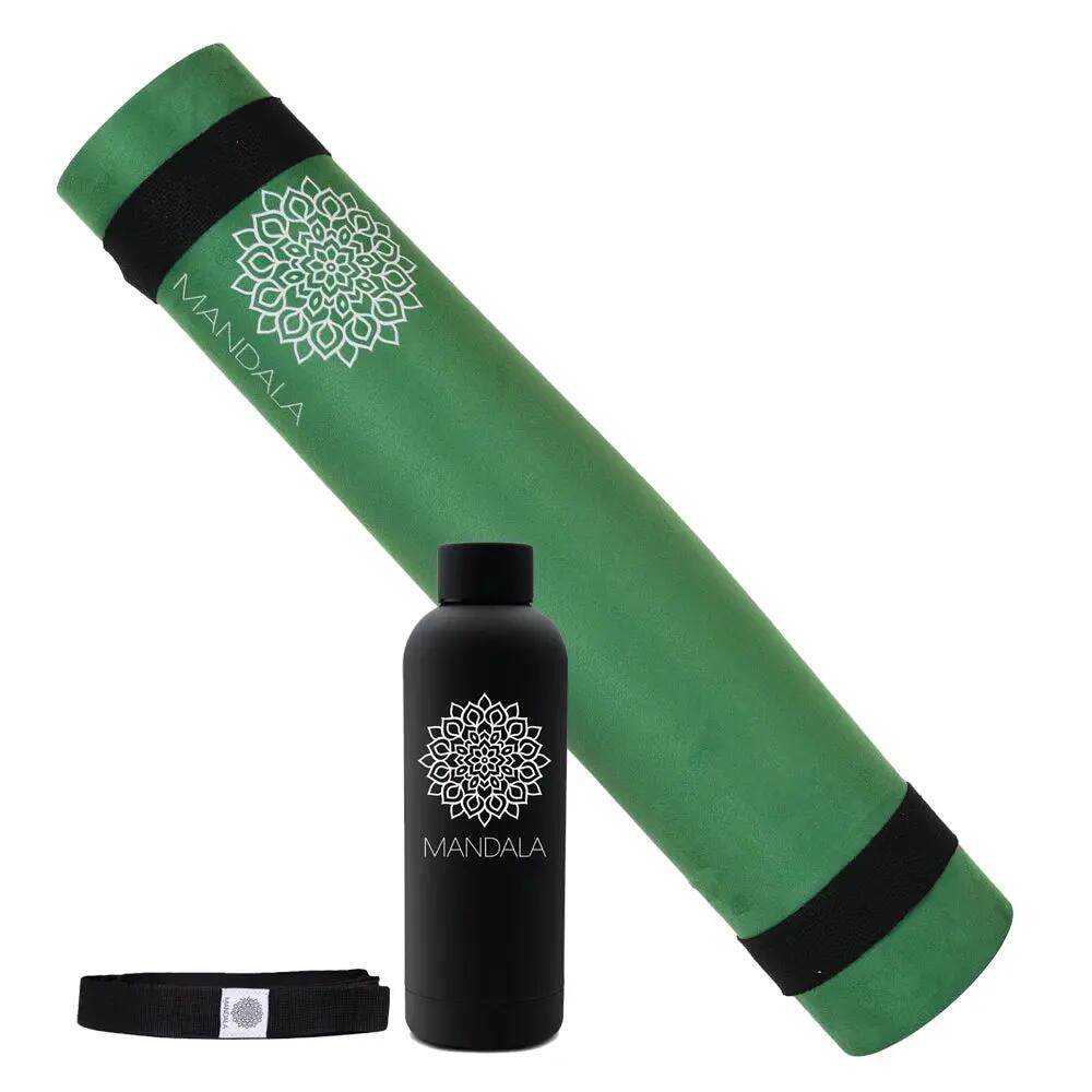 Mandala Premium Yoga Bundle - 188cm x 61cm Mat, Strap, Bottle
