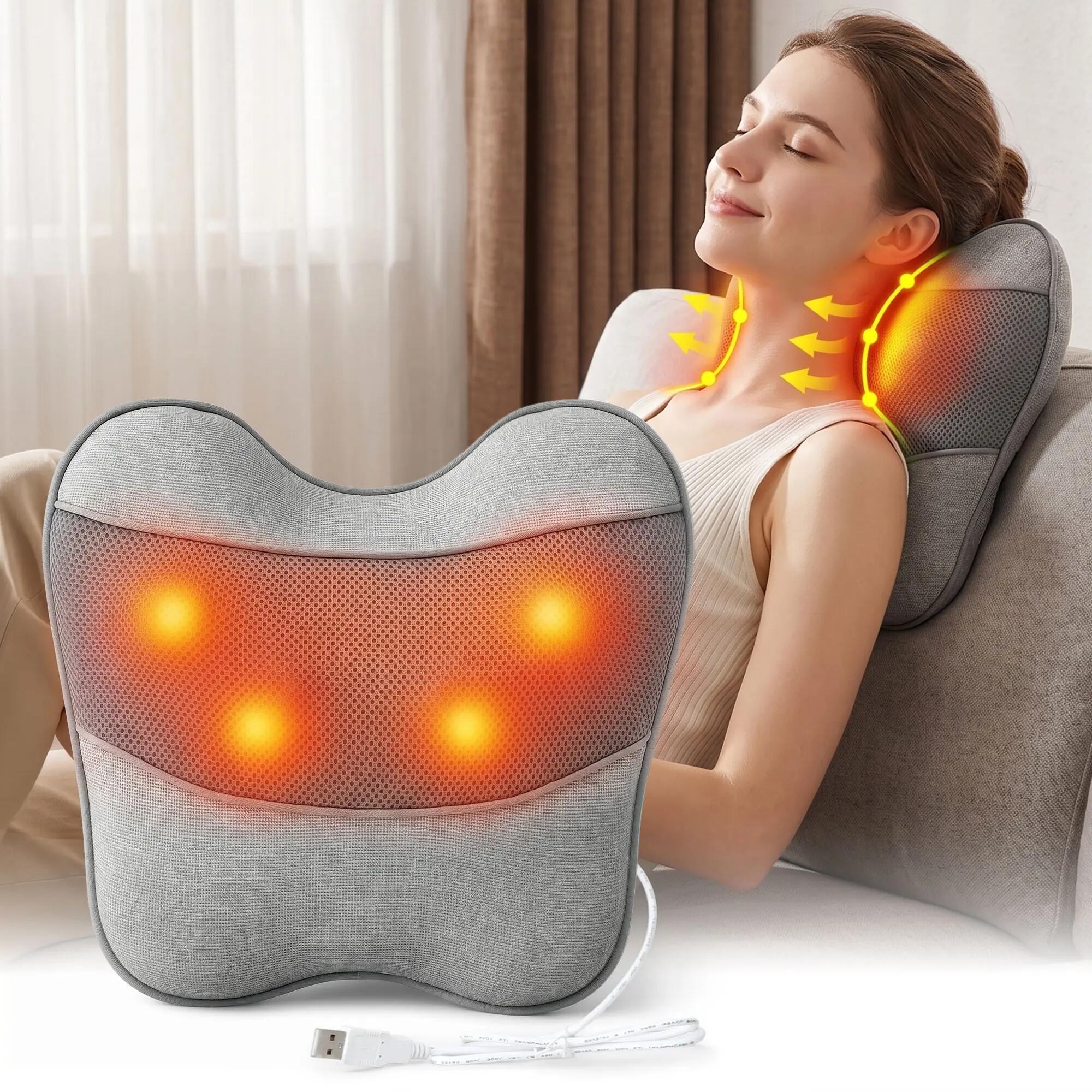 Livemor Back Massager with Heat, USB Neck and Shoulder Massage Pillow, 3-Speed E