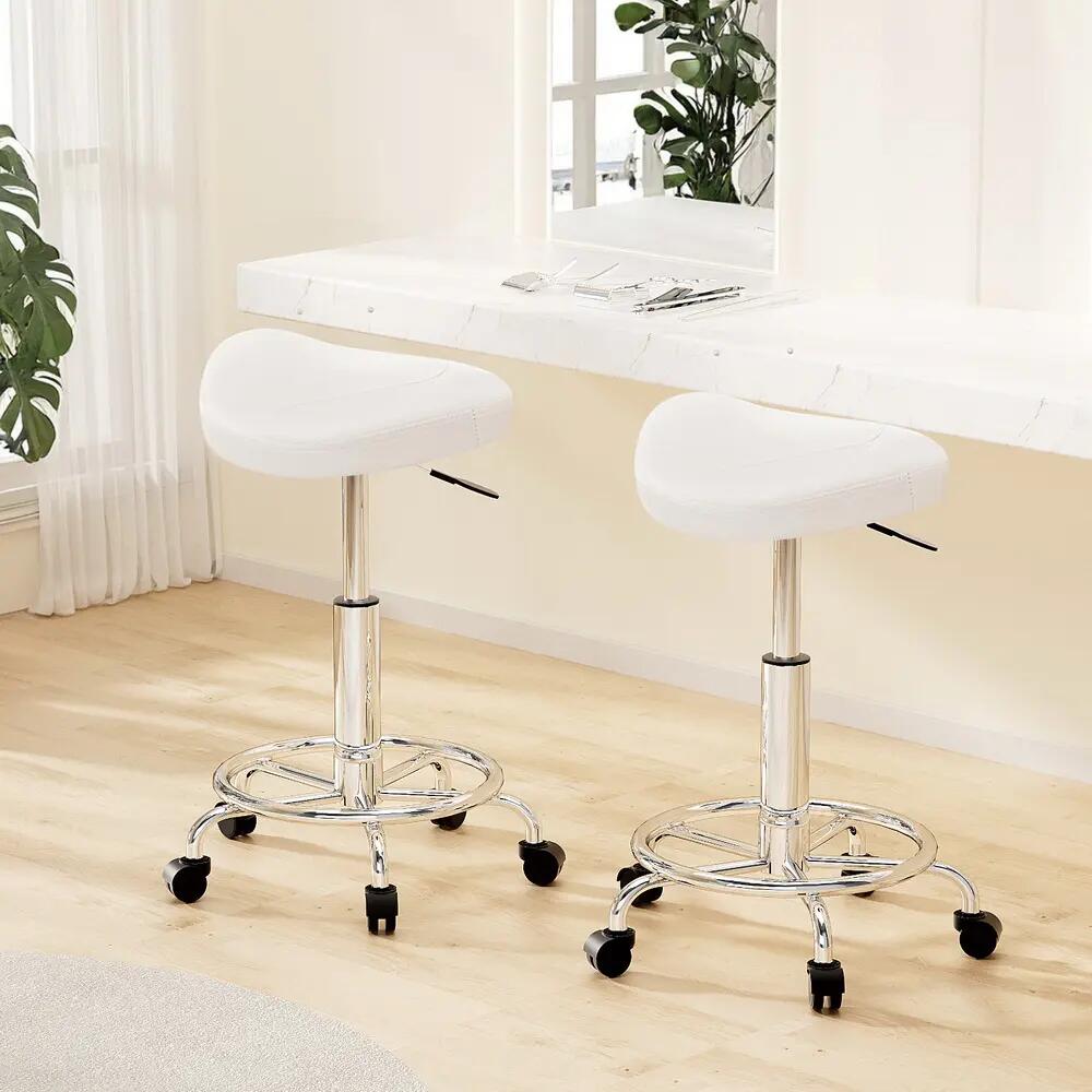 Artiss 2x Salon Stool Saddle Swivel Chair White