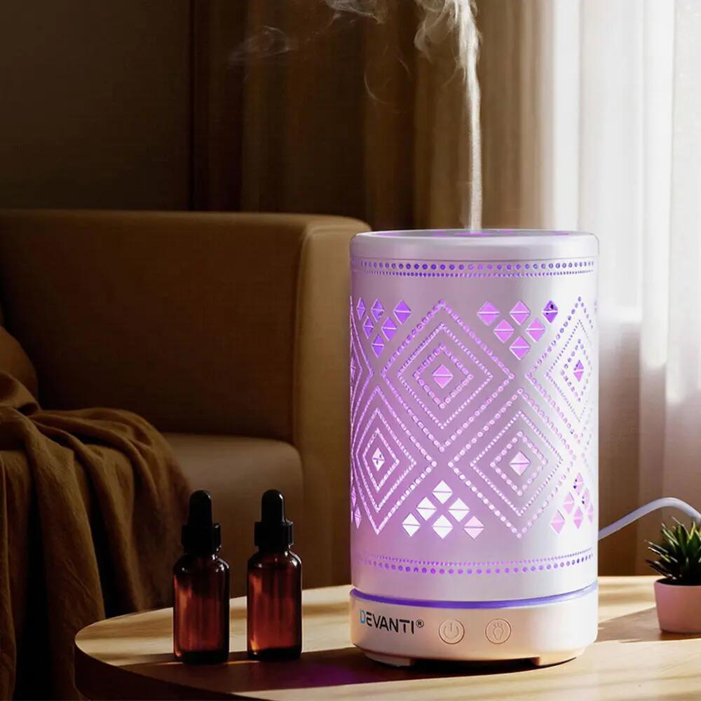 Devanti Ultrasonic Aroma Diffuser Aromatherapy 100ml LED Lights Iron Humidifier