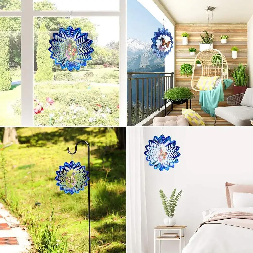 Windfänger HQ Metal Hanging Wind Spinner 3D Butterflies 110264 Blau 30 x 38 cm 3/3