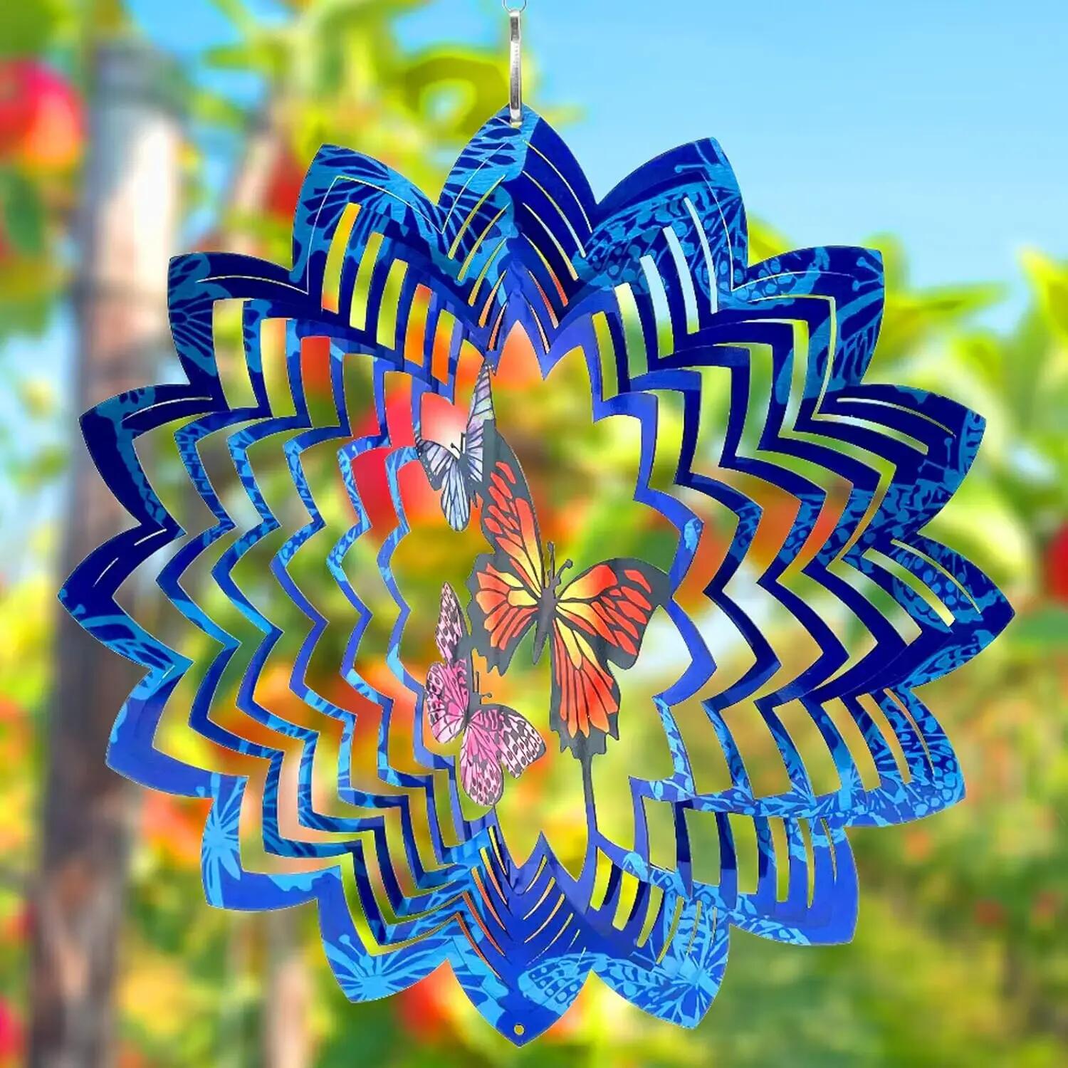 Windfänger HQ Metal Hanging Wind Spinner 3D Butterflies 110264 Blau 30 x 38 cm 2/3