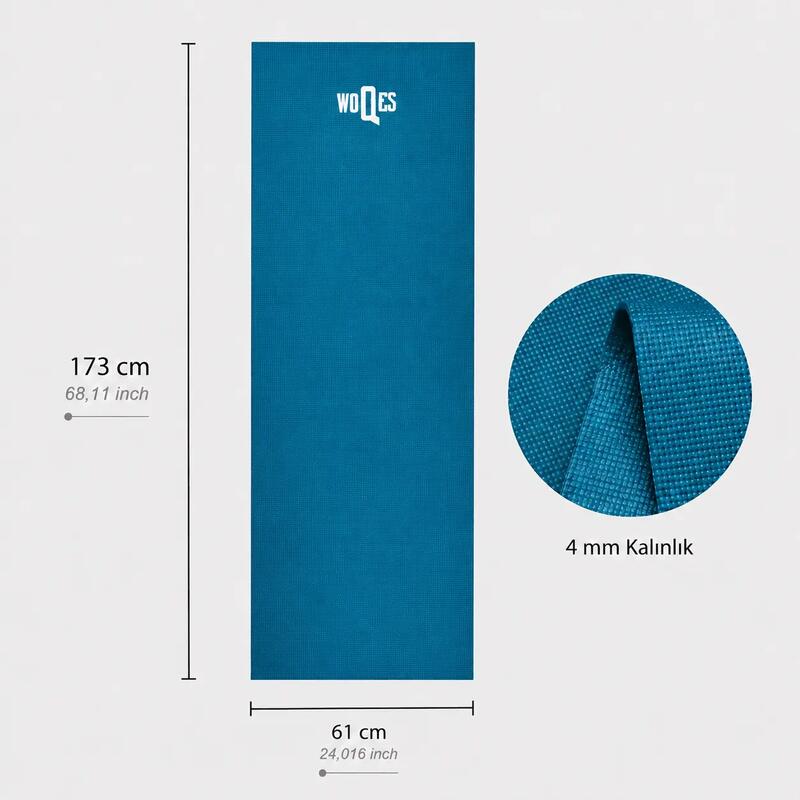 Rebuwo Woqes Pvc Pilates ve Fitness Egzersiz Matı 4 mm - Koyu Mavi