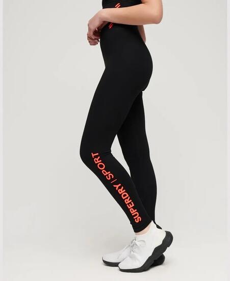 superdry Core Sports High Waisted Leggings — Schwarz/Coral – Black/Coral