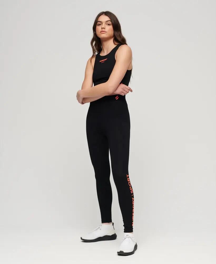 superdry Leggings Core Sports cintura alta — Preto/Coral 3/4