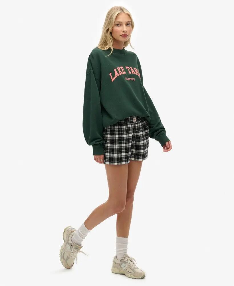 superdry Cotton Check Elastic Shorts in cotone biologico, vestibilità wide 3/6