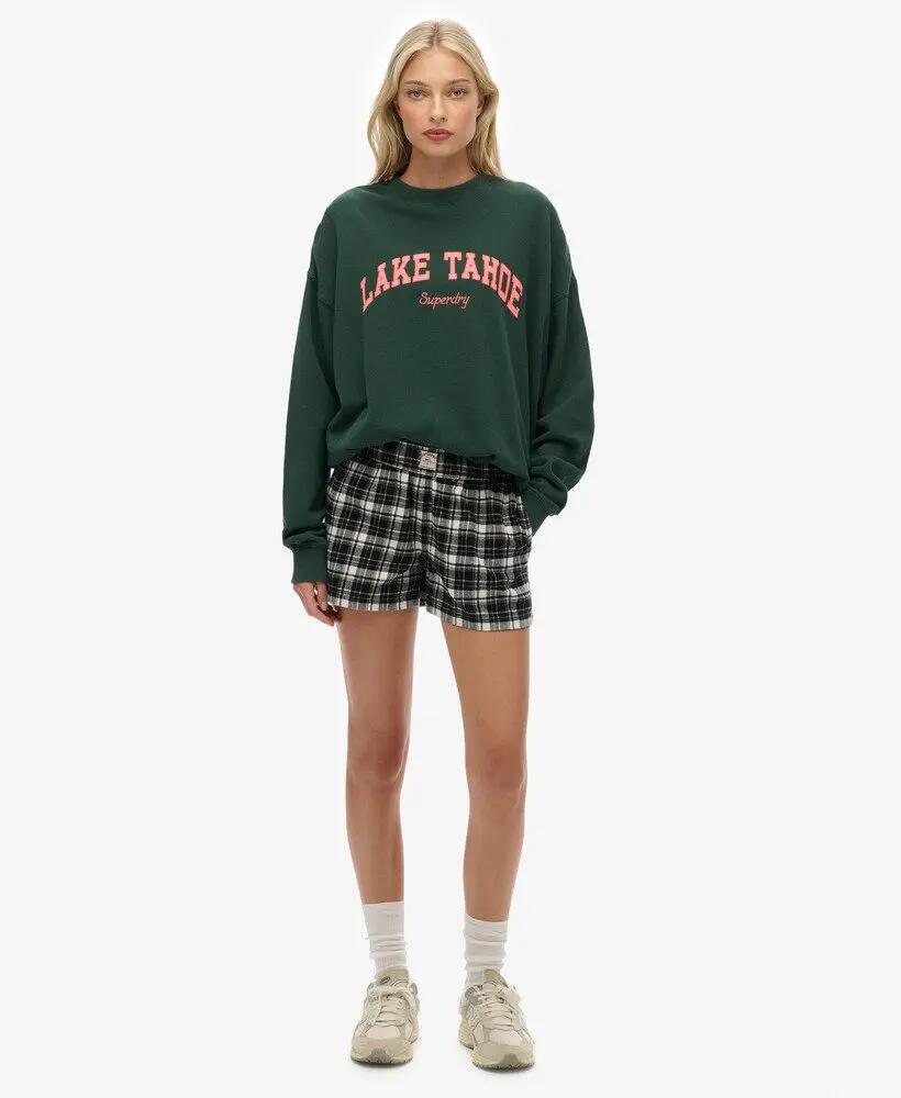 superdry Cotton Check Elastic Shorts in cotone biologico, vestibilità wide 2/6