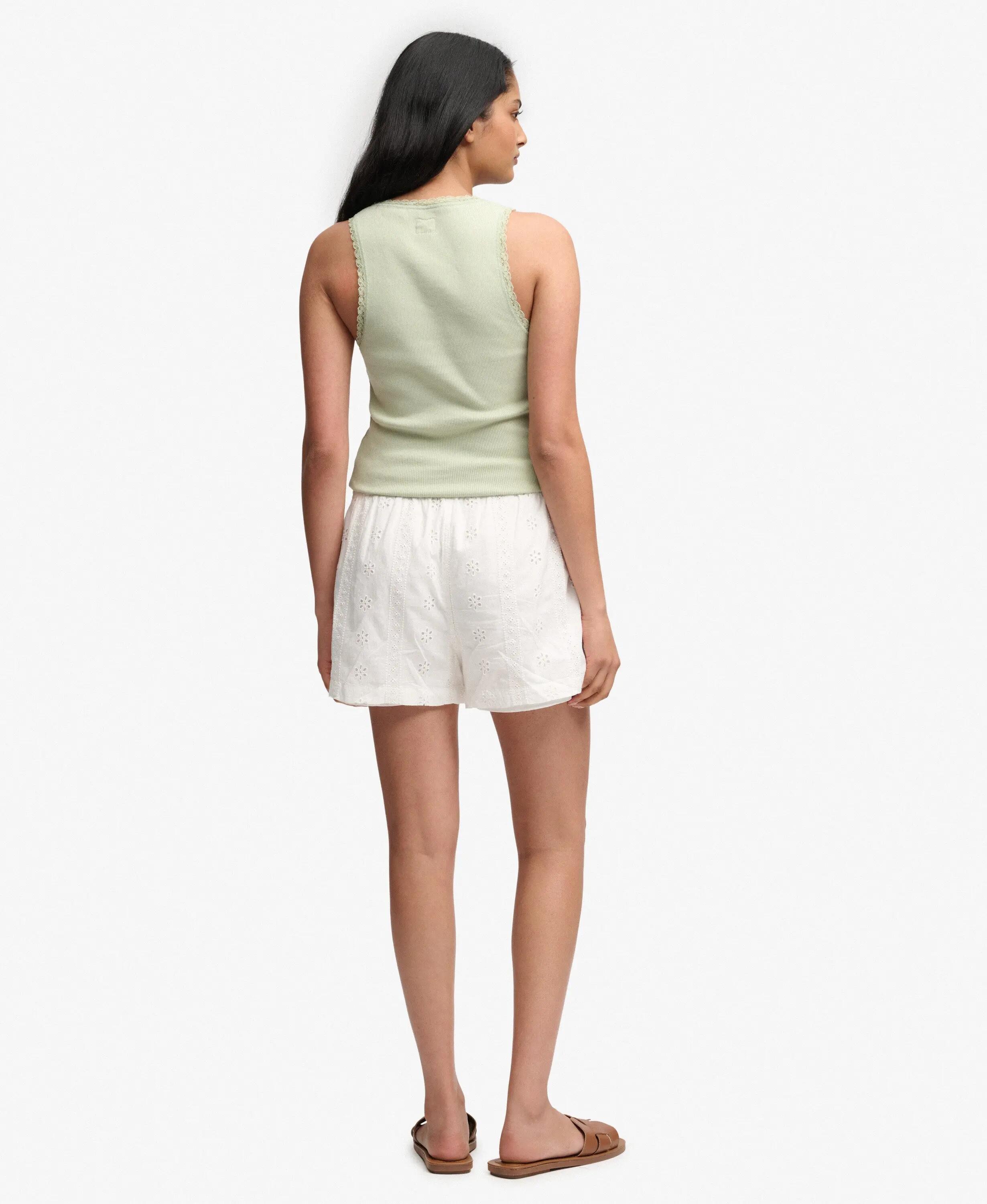superdry Cotton Broderie Beach Shorts – fijne broderie, 100% katoen – OFF WHITE 6/7