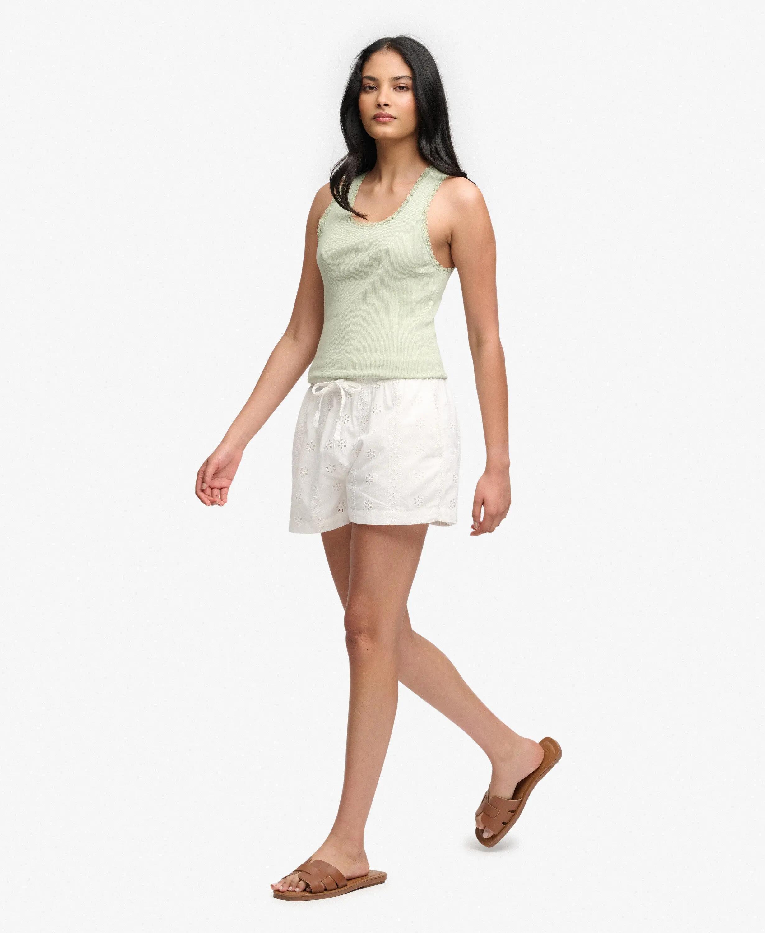 superdry Cotton Broderie Beach Shorts – fijne broderie, 100% katoen – OFF WHITE 3/7