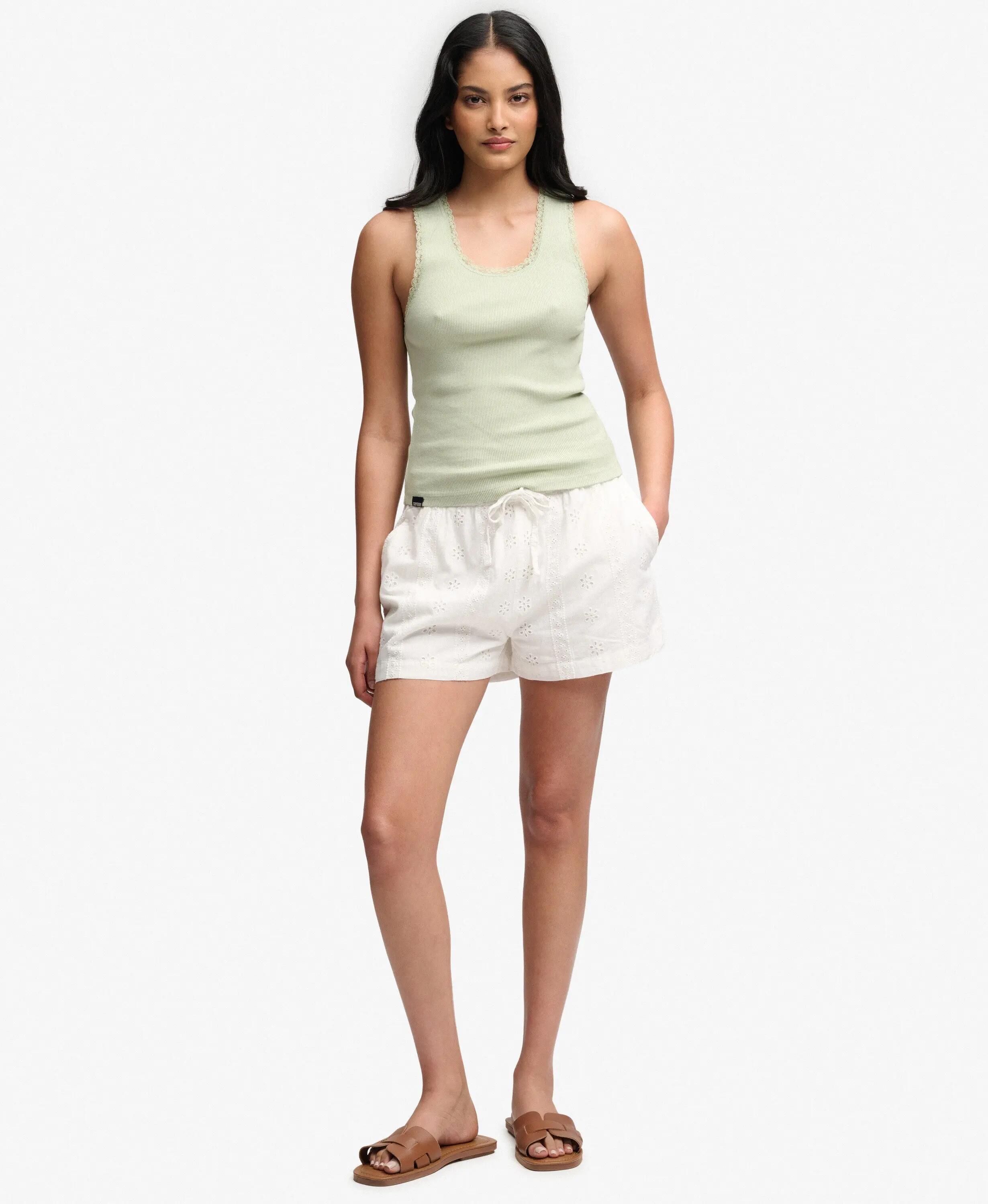 superdry Cotton Broderie Beach Shorts – fijne broderie, 100% katoen – OFF WHITE 2/7