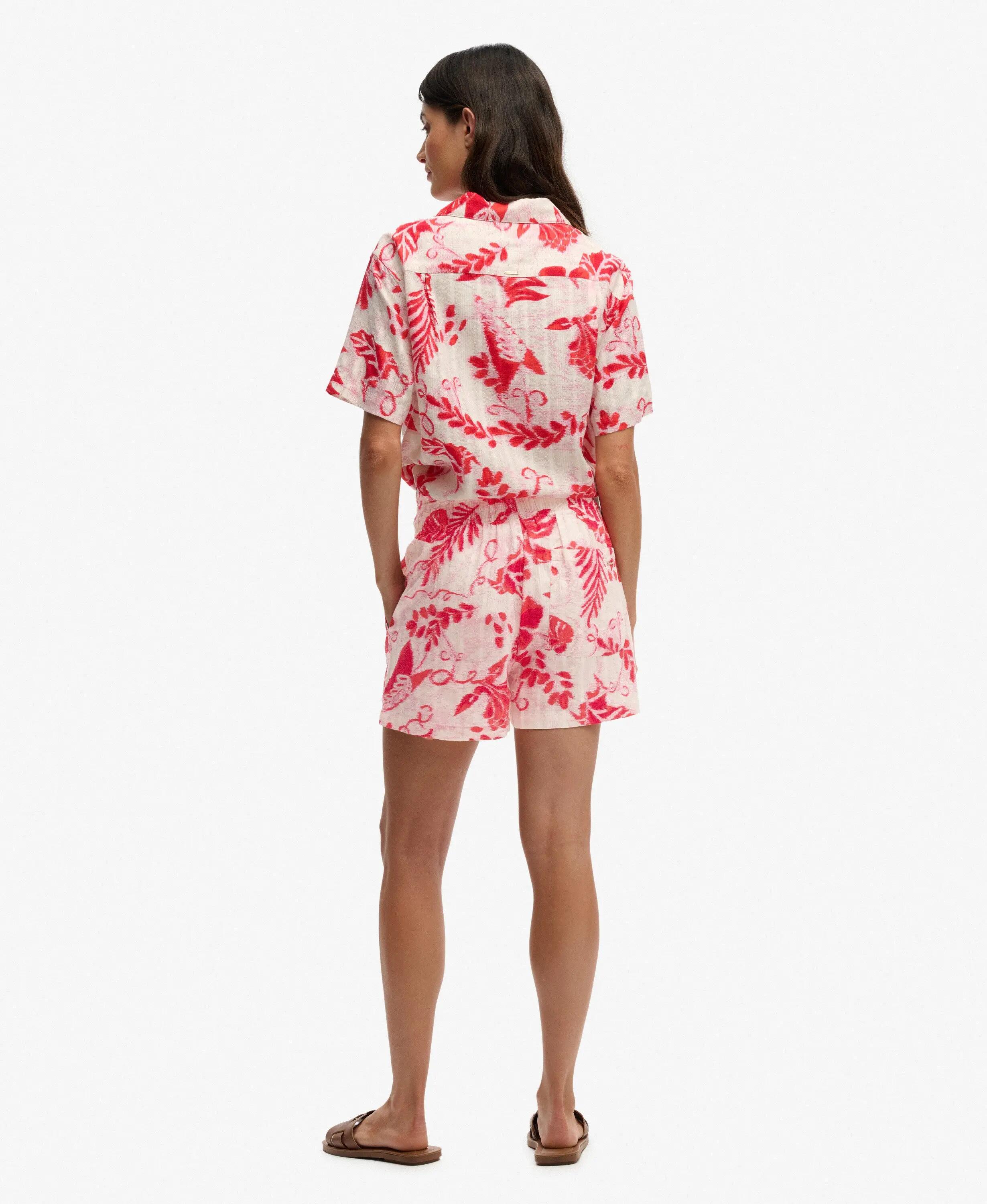 superdry Cotton Printed Beach Shorts Ikat Floral Red 6/7