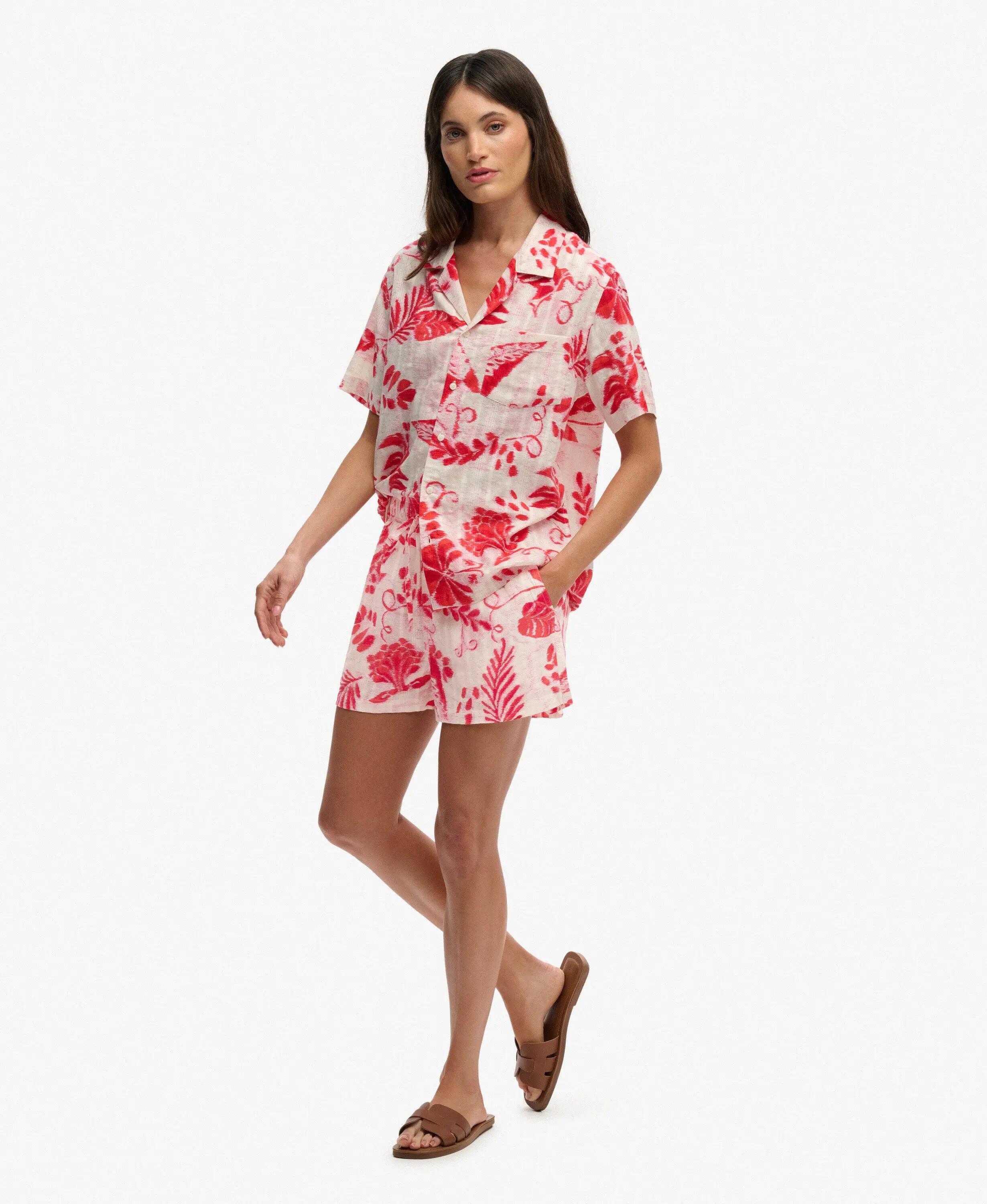 superdry Cotton Printed Beach Shorts Ikat Floral Red 5/7