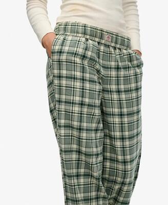 Superdry katoenen geruite broek met elastische taille — wijde pasvorm, 100%