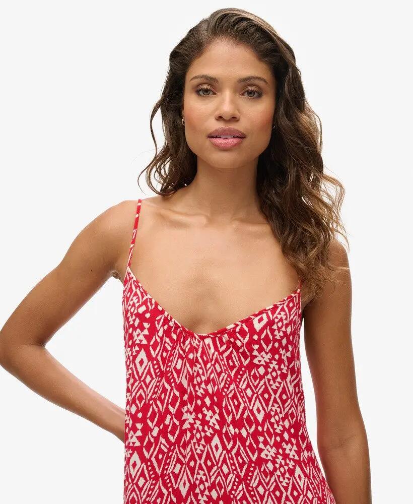 superdry Długa sukienka Cami z wiskozy Boho Red 3/4