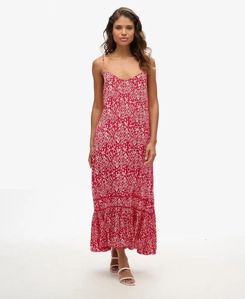 superdry Długa sukienka Cami z wiskozy Boho Red 2/4