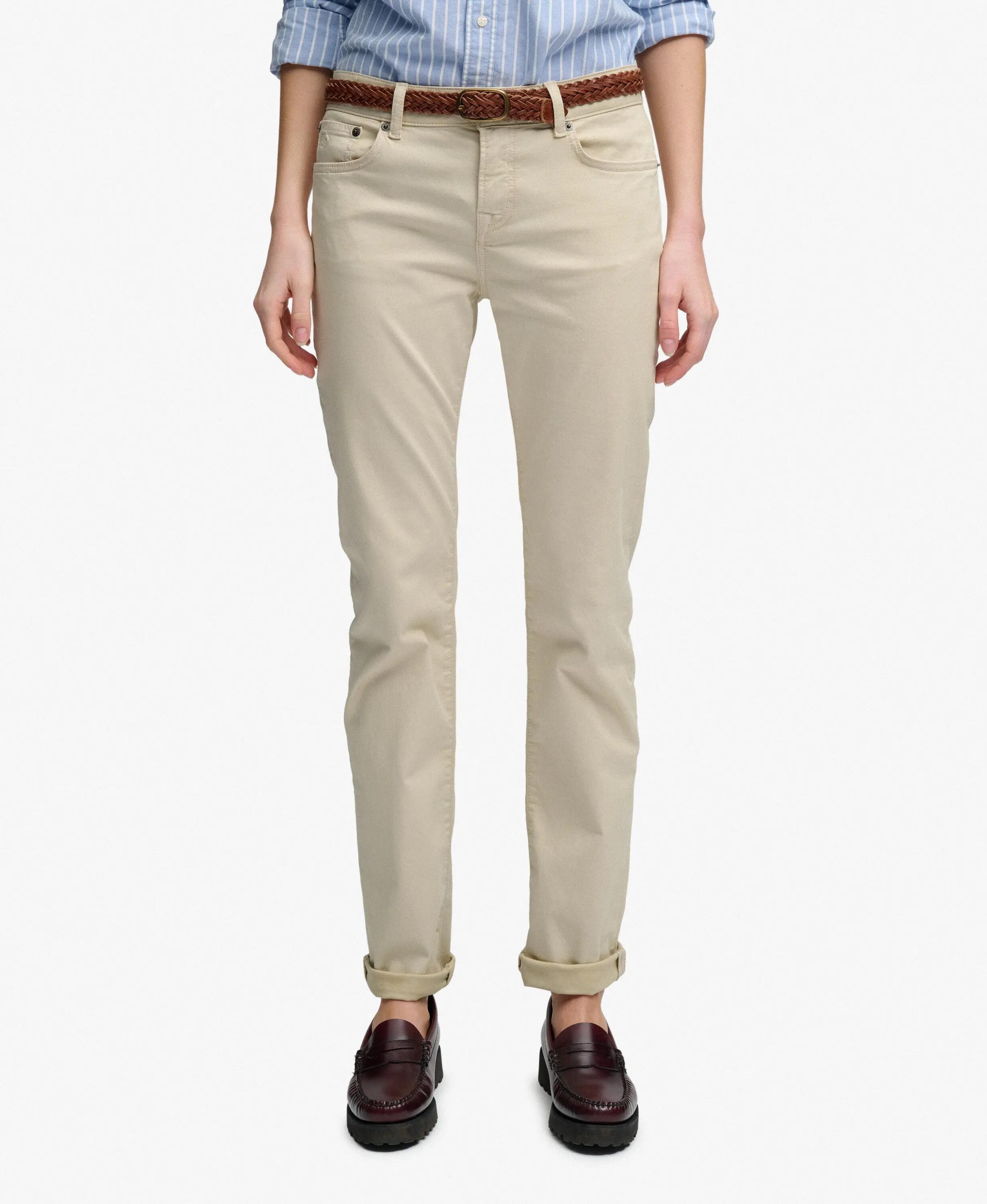 superdry Mid Rise Slim Sateen-Hose – Slim Fit – STONE 3/6