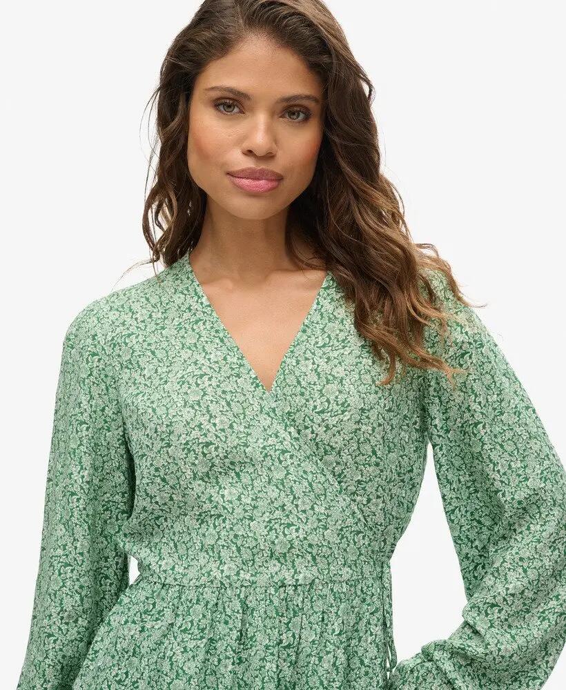 superdry Vestito corto incrociato stampato in viscosa Meadow Ditsy Green 3/7