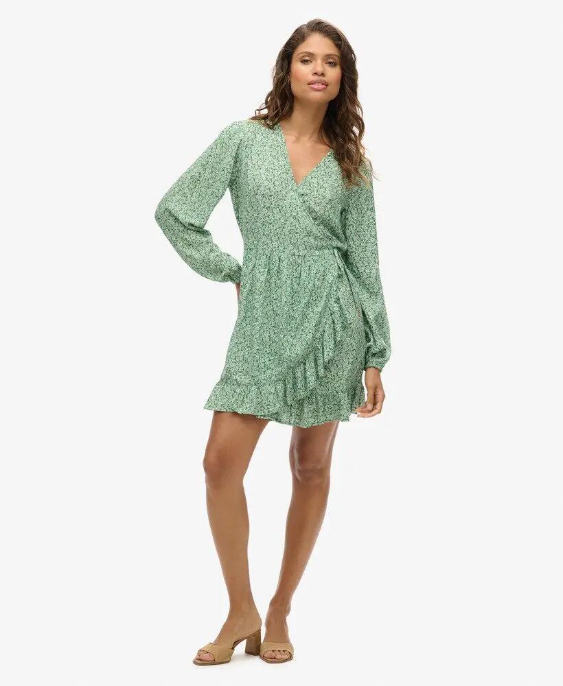 superdry Vestito corto incrociato stampato in viscosa Meadow Ditsy Green 2/7