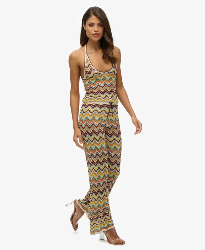 superdry Pantalon large Zigzag en maille - Mint Zigzag Stripe 4/6
