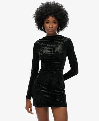 Superdry fluwelen mini-jurk met lange mouwen zwart