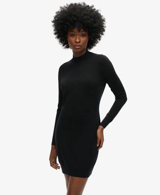 Superdry merino knit jurk van 100% merinowol — col, lange mouwen – bison marl