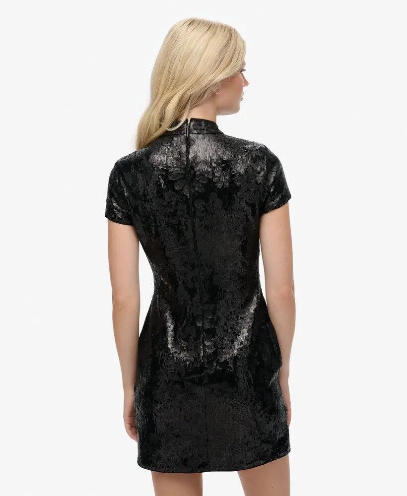 superdry Vestito corto Mandarin con paillettes nero 6/7
