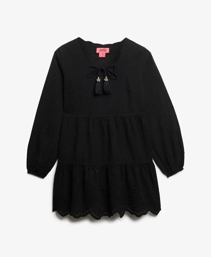 superdry Sukienka Broderie Tiered Mini z bawełny czarna 7/7
