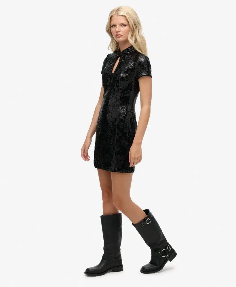 superdry Vestito corto Mandarin con paillettes nero 5/7
