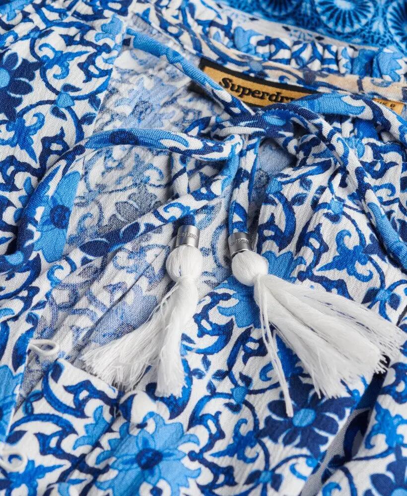 superdry Vestito midi stampato in viscosa Tala Tile Blu 5/6