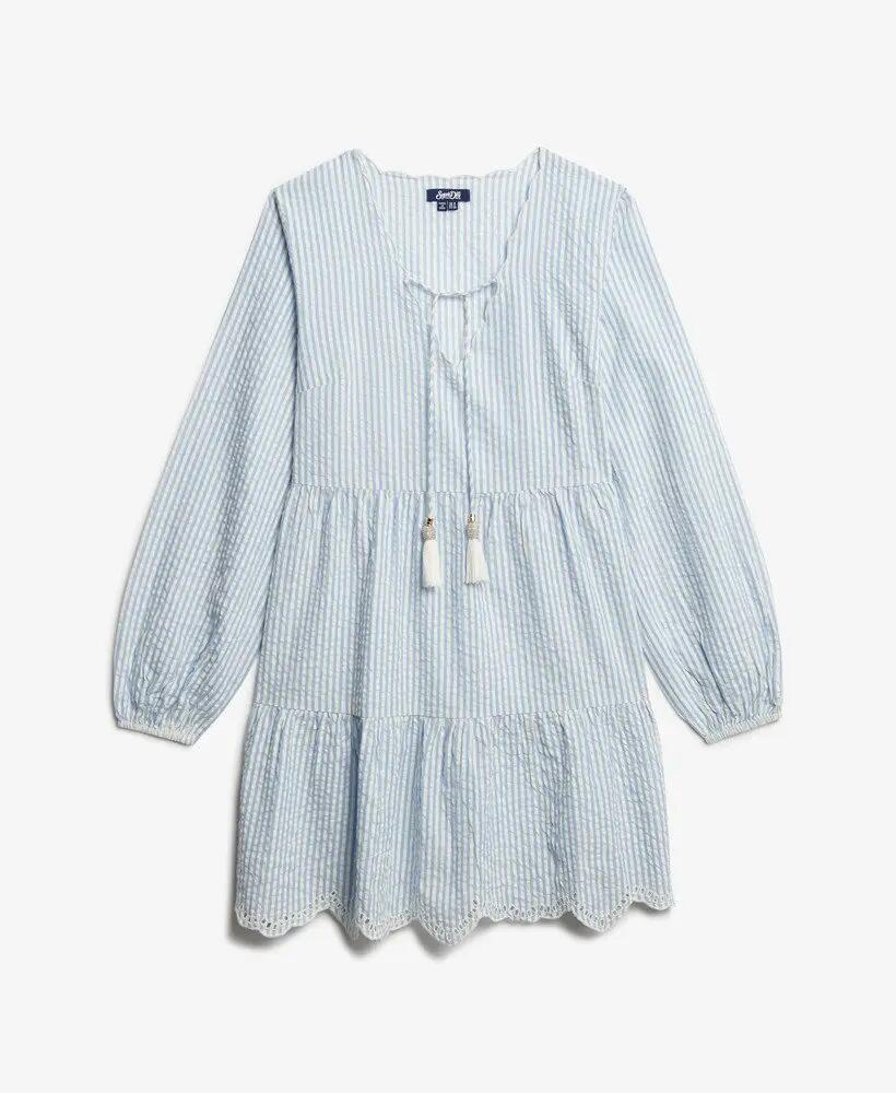 superdry Vestido mini em camadas com bordado - Algodão riscas azuis 7/7