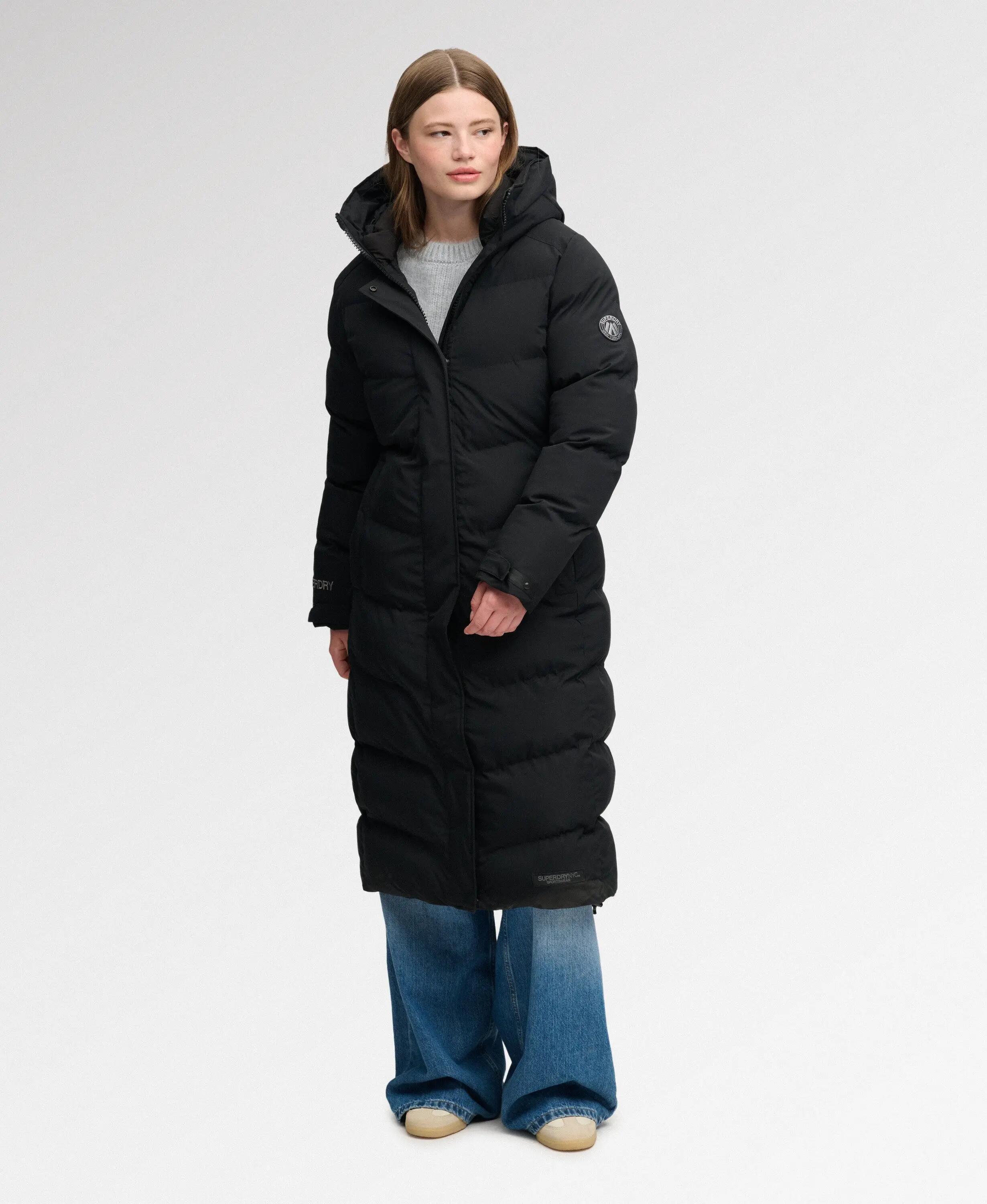 superdry Długi Pikowany Płaszcz City Chevron – Czarny 5/6