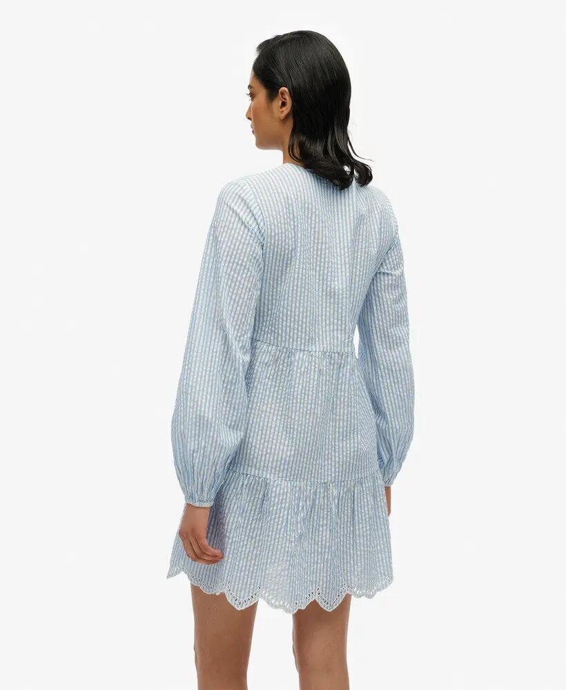 superdry Vestido mini em camadas com bordado - Algodão riscas azuis 5/7