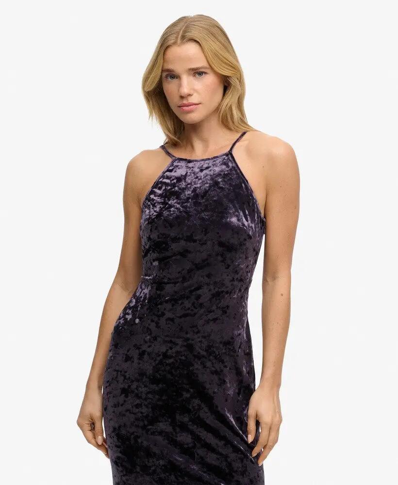 superdry Vestido midi em veludo com costas em renda 5/7