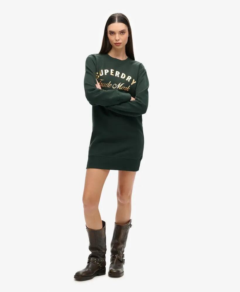 superdry Vestito jersey Luxe Metallic Logo – Academy Dark Green 2/6