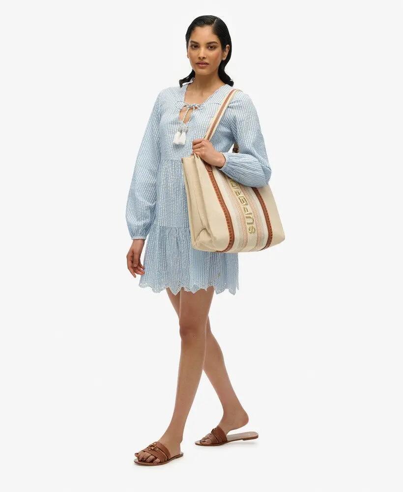 superdry Vestido mini em camadas com bordado - Algodão riscas azuis 4/7