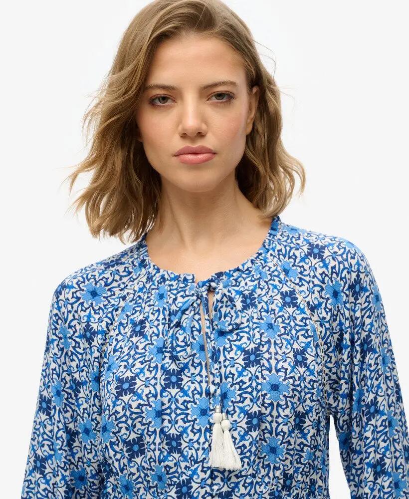 superdry Vestito midi stampato in viscosa Tala Tile Blu 2/6