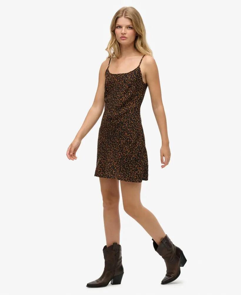 superdry Bias Cut Mini Slip Dress 100% viscose Leona Leopard 5/7