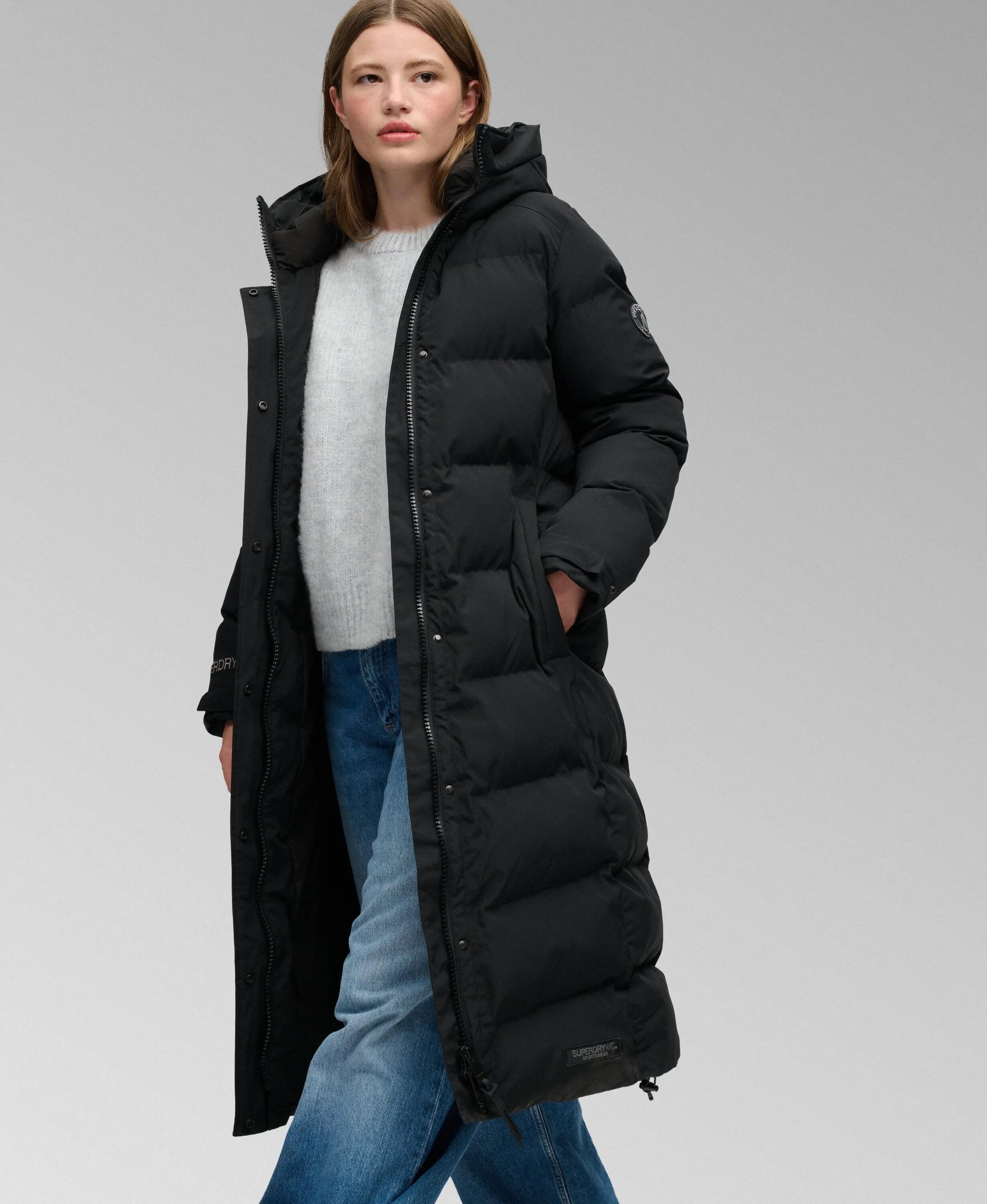 superdry Długi Pikowany Płaszcz City Chevron – Czarny 2/6