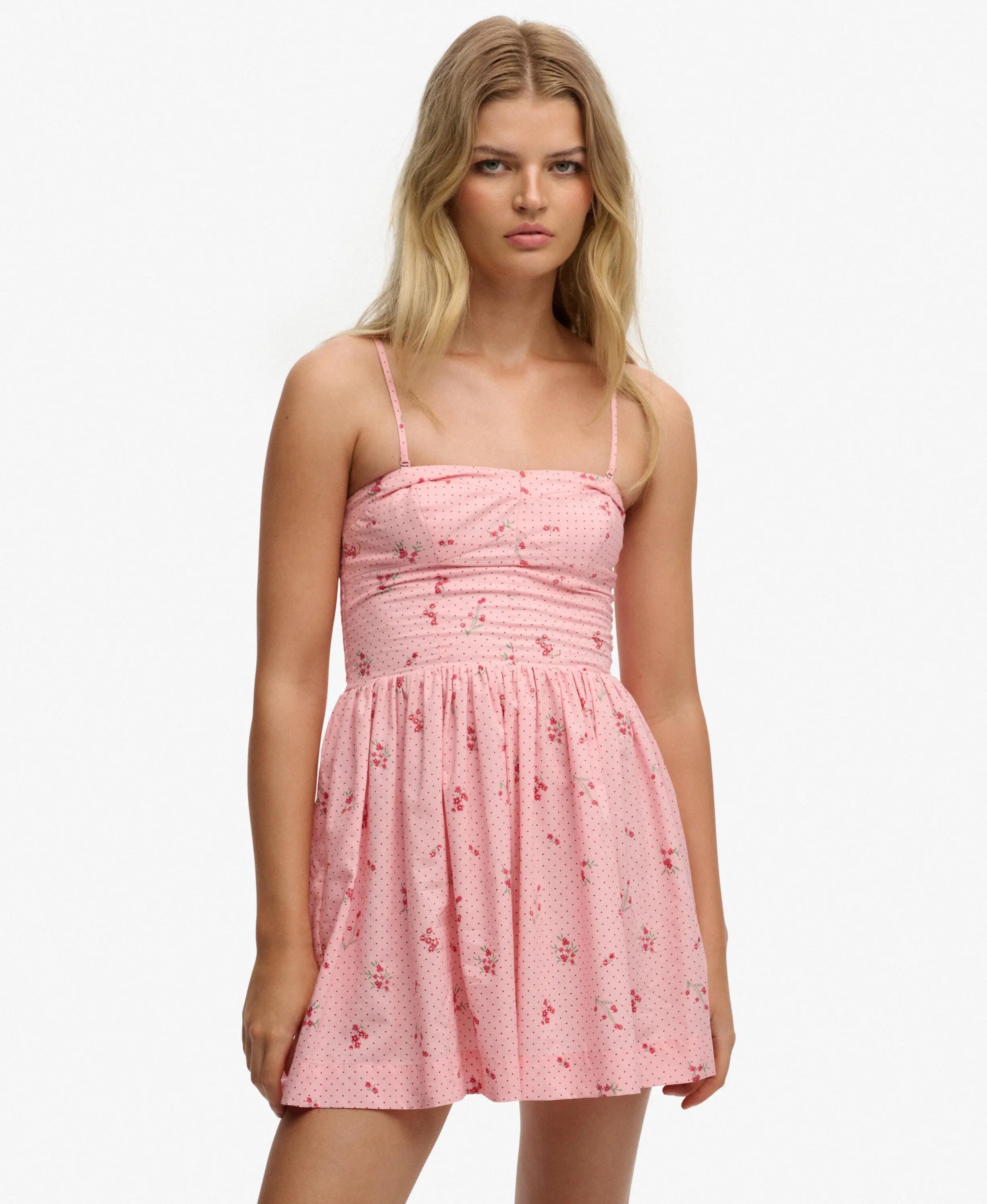 superdry Vestido mini Corset Cami, Polka Floral Pink 3/7
