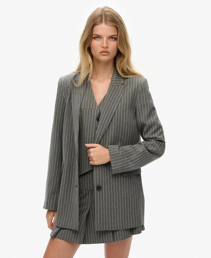 superdry Blazer Pinstripe Boyfriend slim fit riscas cinzento – Grey Pinstripe 6/7