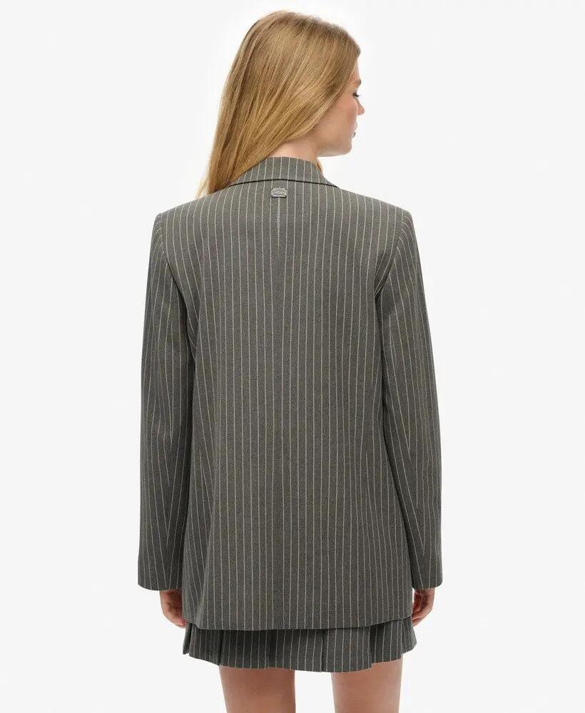 superdry Blazer Pinstripe Boyfriend slim fit riscas cinzento – Grey Pinstripe 5/7