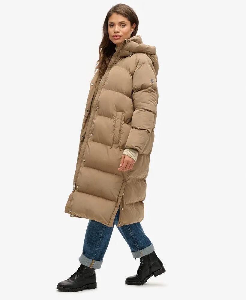 superdry Longline Hooded Puffer Coat – doudoune longue avec capuche – Fossil 2/6