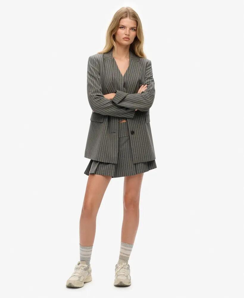 superdry Blazer Pinstripe Boyfriend slim fit riscas cinzento – Grey Pinstripe 3/7