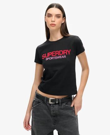 superdry Sportswear Logo Slim T‑Shirt aus Baumwolle, schwarz